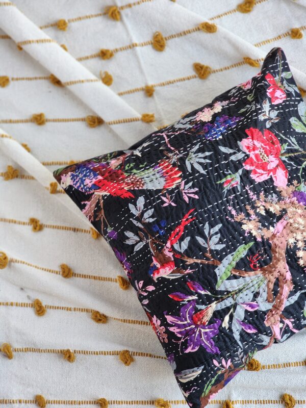 Jungle night black kantha cushion covers