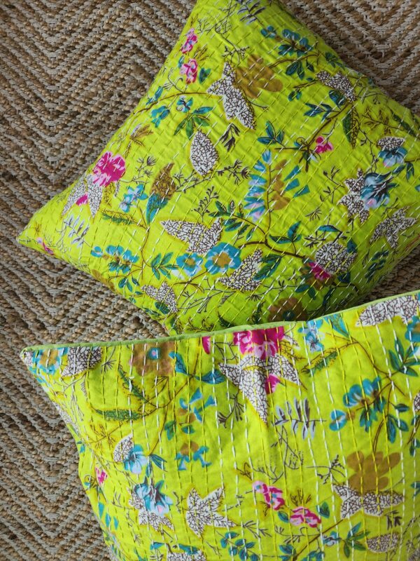 citrus mead lime green kantha cushion covers