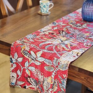 Rosy sunset - Red block print table runner