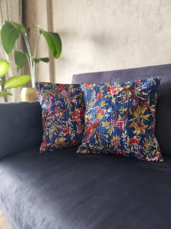 Ocean garden royal blue kantha cushion covers