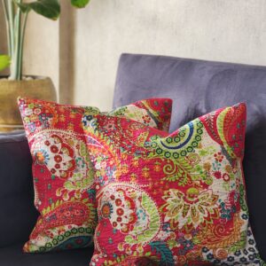 rosy field red kantha cushion covers