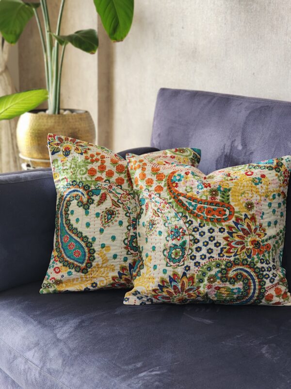 snowy spring white kantha cushion covers