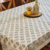 aqua plume blue leaf print table cover