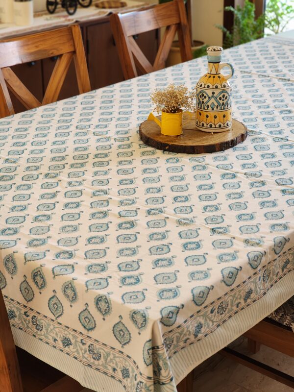 aqua plume blue leaf print table cover