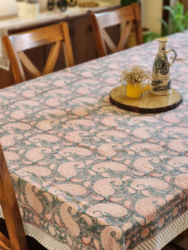 paisley garden pink paisley print on green base table cover