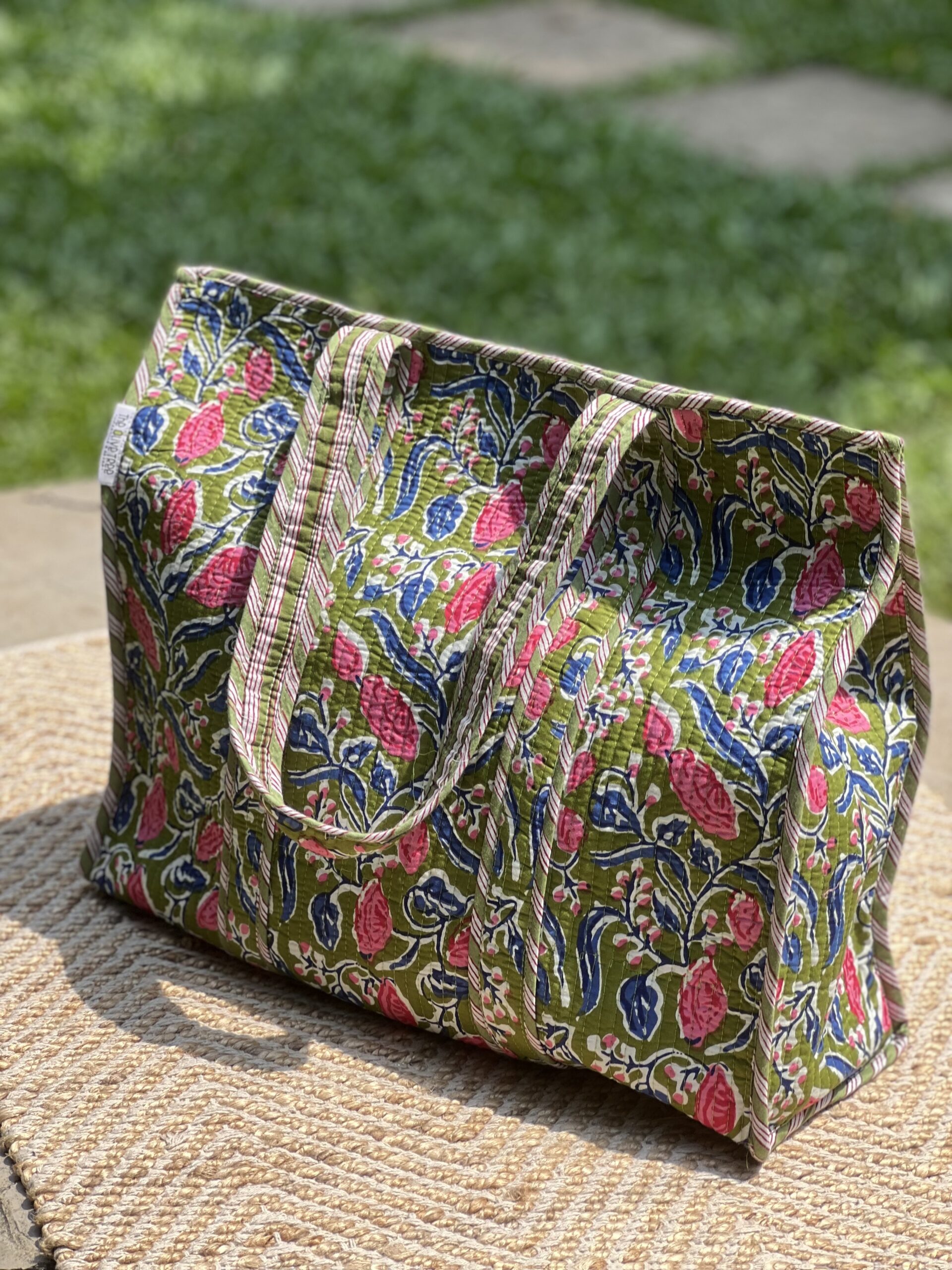 Dahlia green Quilted Tote Bag The Olive Tree